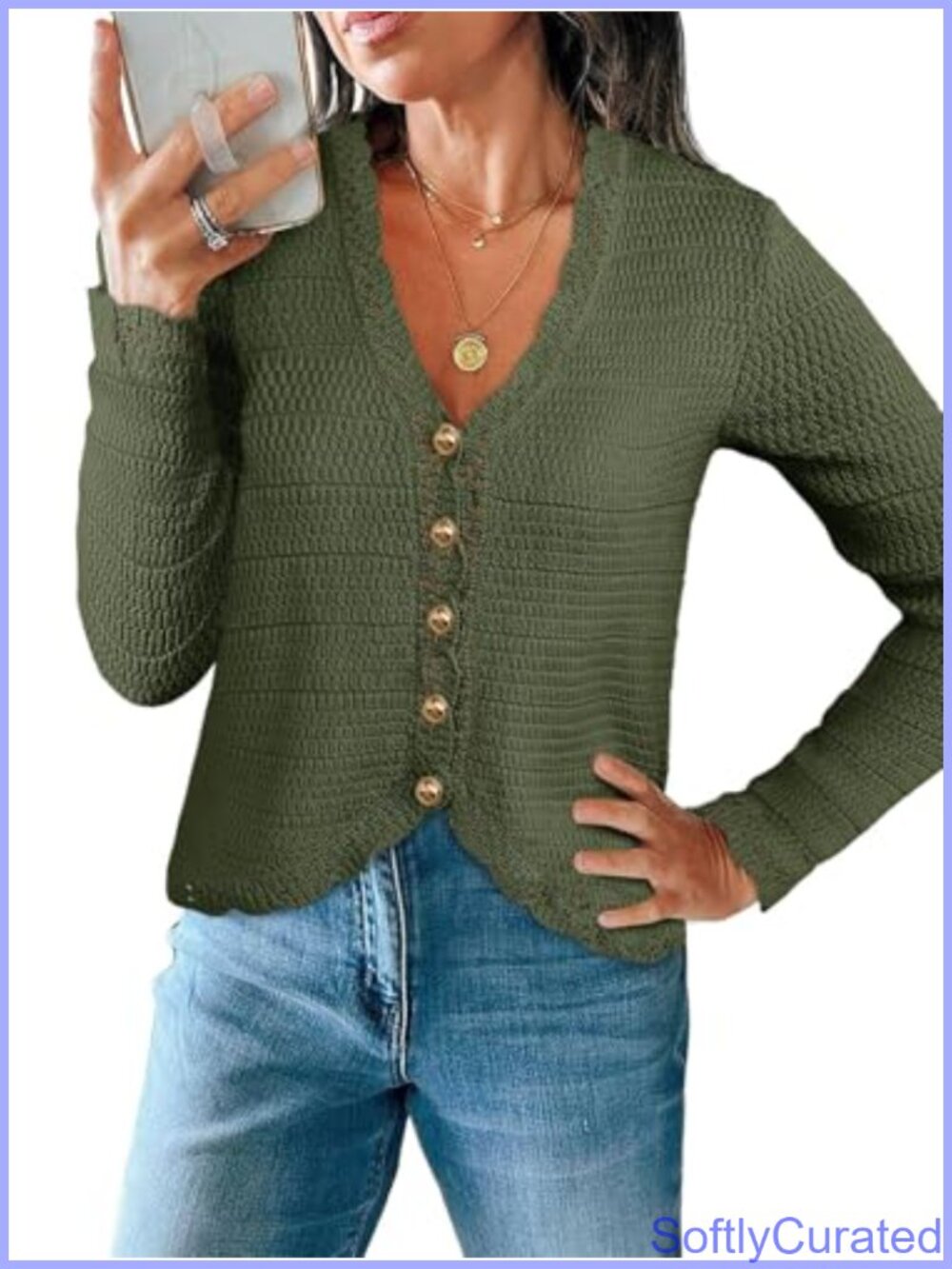 Womens V Neck Cropped Cardigan Sweater Button Down Knit Boho Long Sleeve